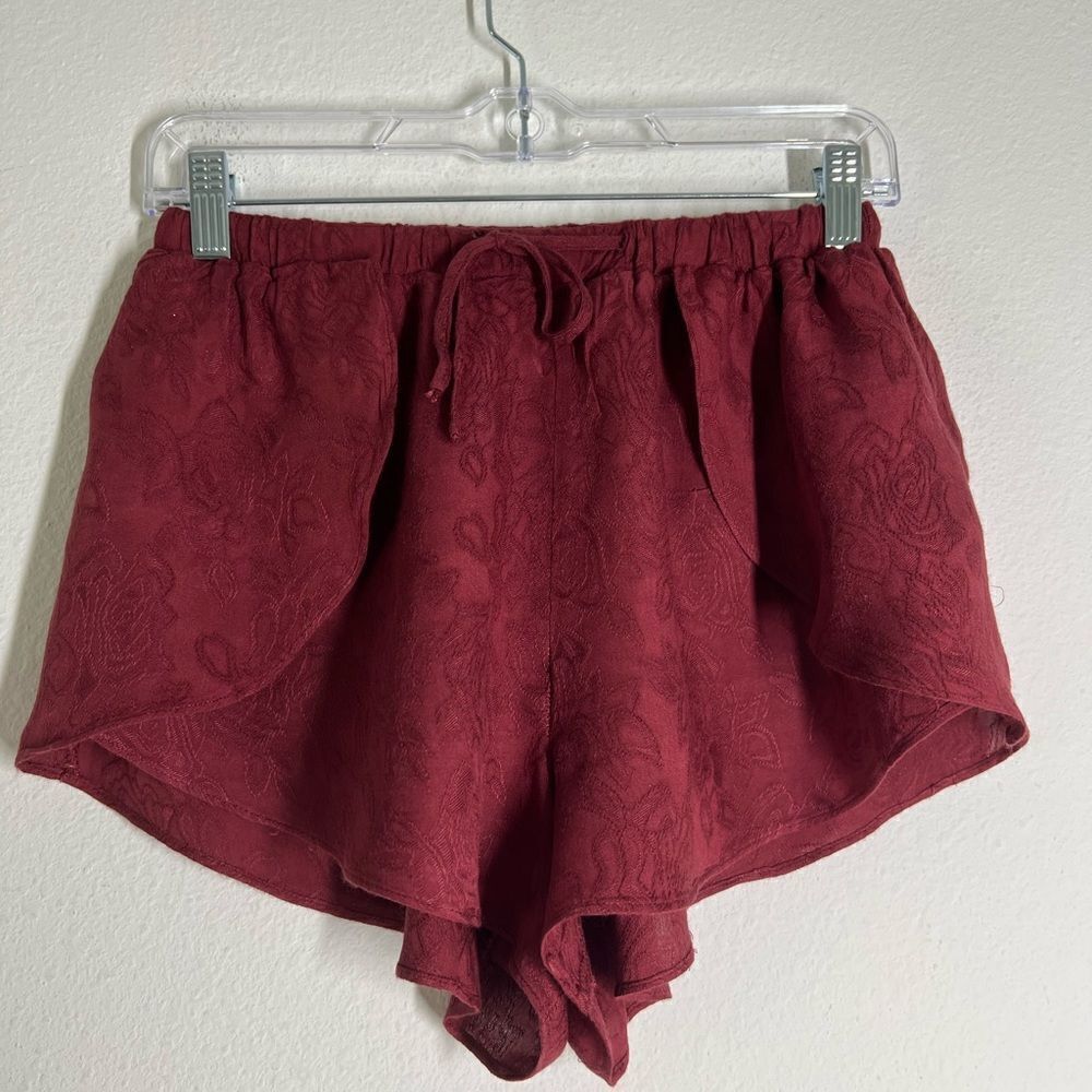 Honey Punch Bohemian Shorts Burgundy Floral Pattern Size M
